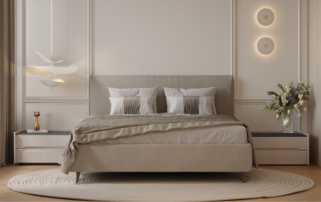 Letto Rosa - Tessuto, Beige, Matrimoniale con contenitore Letto Rosa - Tessuto, Beige, Matrimoniale con contenitore